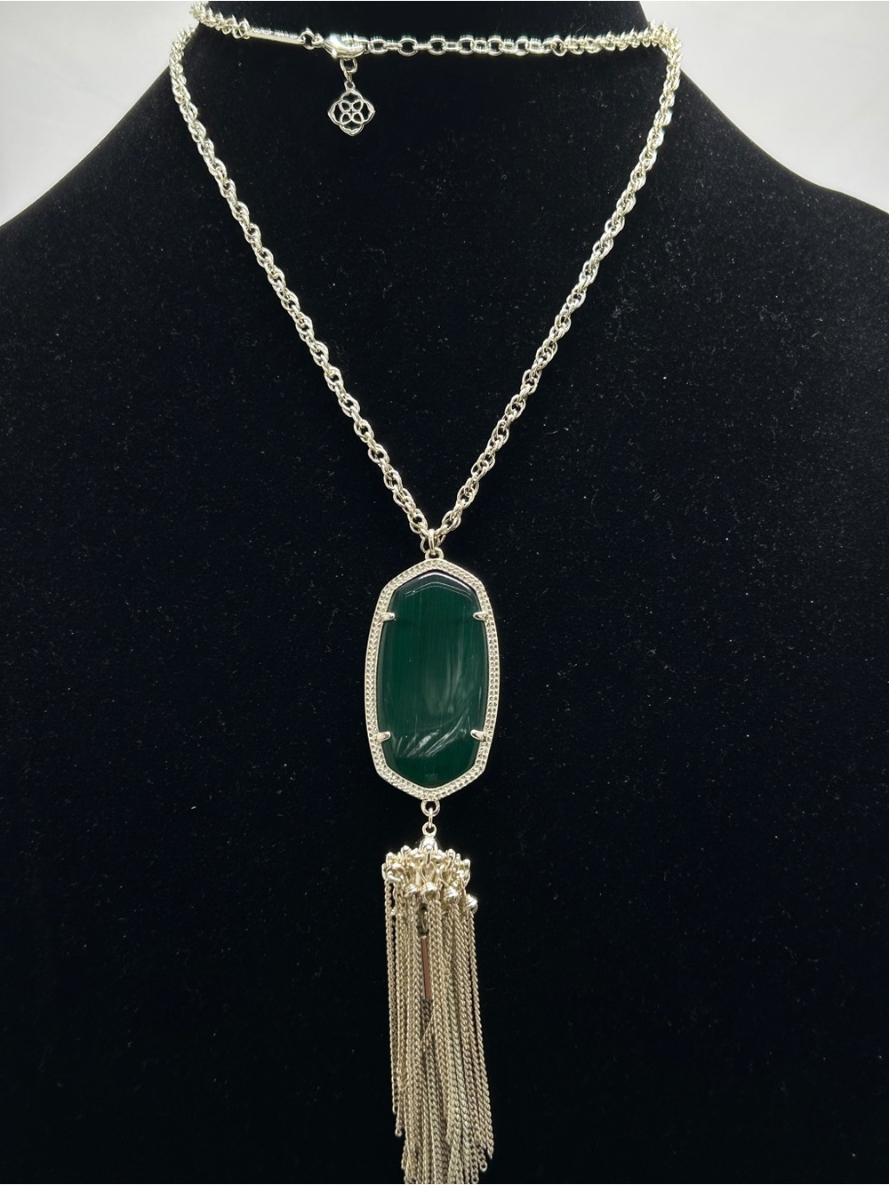 Kendra Scott, Rayne, Long Gold And Green Chalcedony Necklace With Tassels